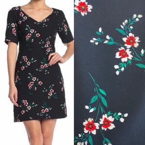 Draper James Floral V-Neck Mini Dress: Black Red Holiday